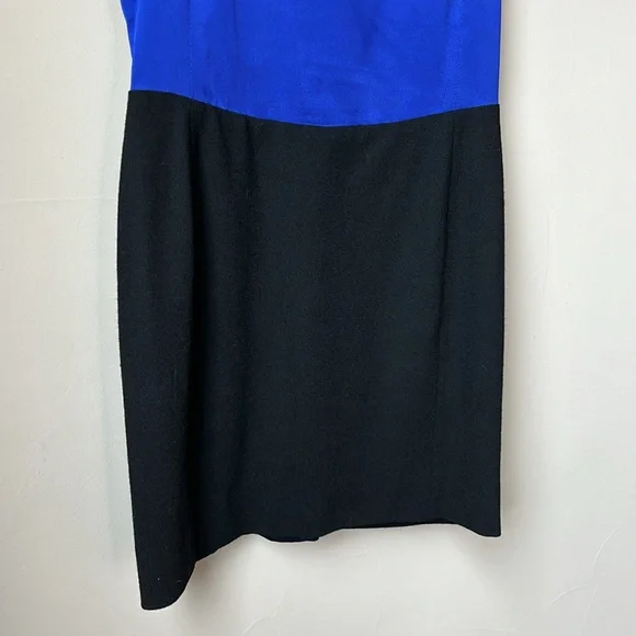 EMPORIO ARMANI 2-tone, cobalt blue silk top & black wool bottom dress size 6 - Picture 3 of 9